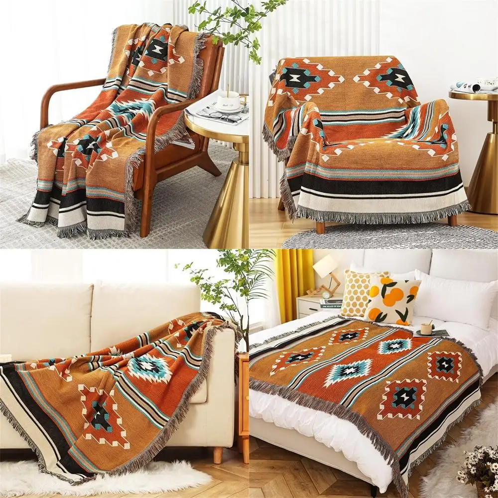 

Southwestern Style Reversible Aztec Green Boho Throw Blanket for Couch, Chair, Sofa, and Outdoor Use