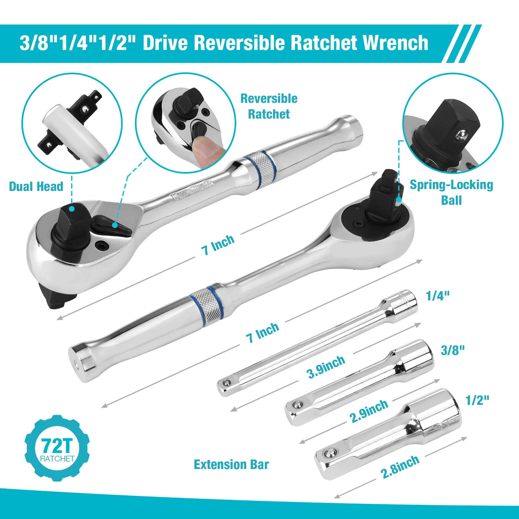 DURATECH 24 szt. Zestaw gniazd napędowych z uchwytem grzechotkowym 3 w 1, gniazdo napędowe 1/4", 3/8", 1/2" do naprawy samochodów i narzędzi gospodarstwa domowego