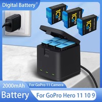 2000mAh Battery For GoPro Hero 11 10 9 Li-ion Battery Pack Motion Camera Battery Storage for GoPro Hero9 Rechargeable Batteries