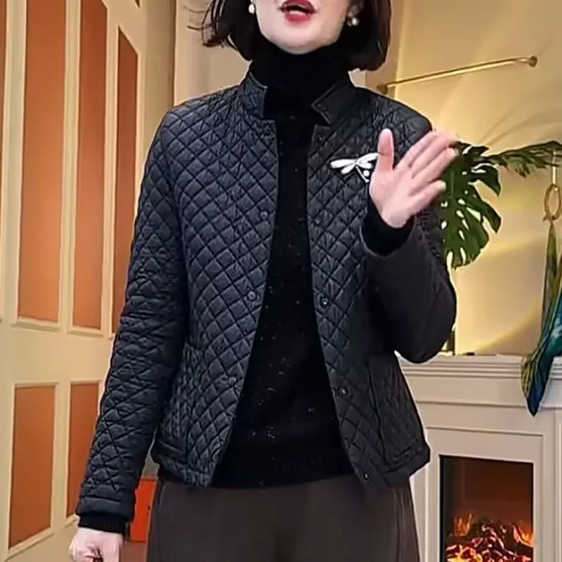 Chaqueta corta de algodón con diamantes para mujer, Parkas para otoño e invierno, Abrigo acolchado acolchado, nueva moda, ropa fina, prendas de vestir exteriores holgadas para mujer T1284