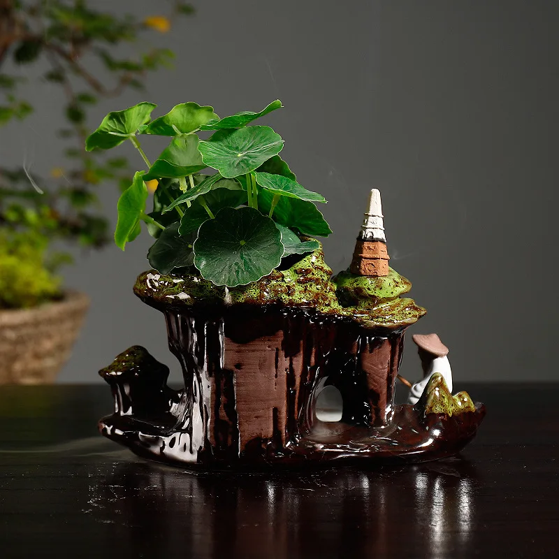 

Ceramic Island Landscape Backflow Incense Burner, Creative High Mountain Flowing Water Backflow Incense Burner Home Decoration