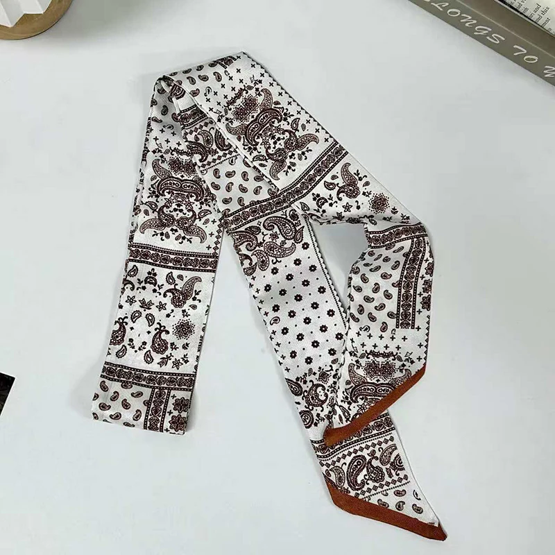 2025 New Arrival Luxury Women Summer Hair Skinny Silk Scarf Paisley Printing Lady Bag Tie Ribbon Foulard Kerchief Headband - view 5