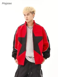 Jackets Men Baggy Geometric High Street Bomber  Classic Stylish Versatile Students American Chic Zip Up Coats Aesthetic