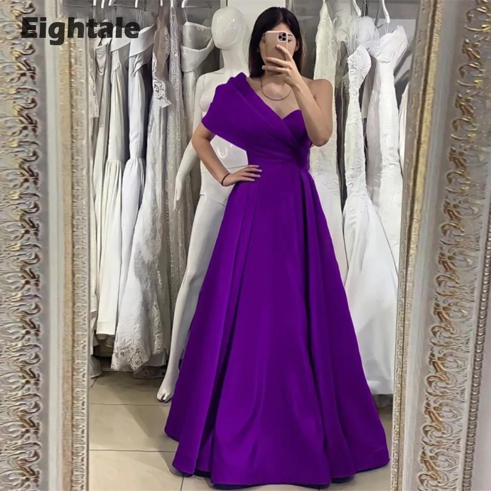 

Eightale Purple Evening Dresses One Shoulder A-Line Simple Special Occasion Wedding Prom Gown Satin Vestido De Fiesta De