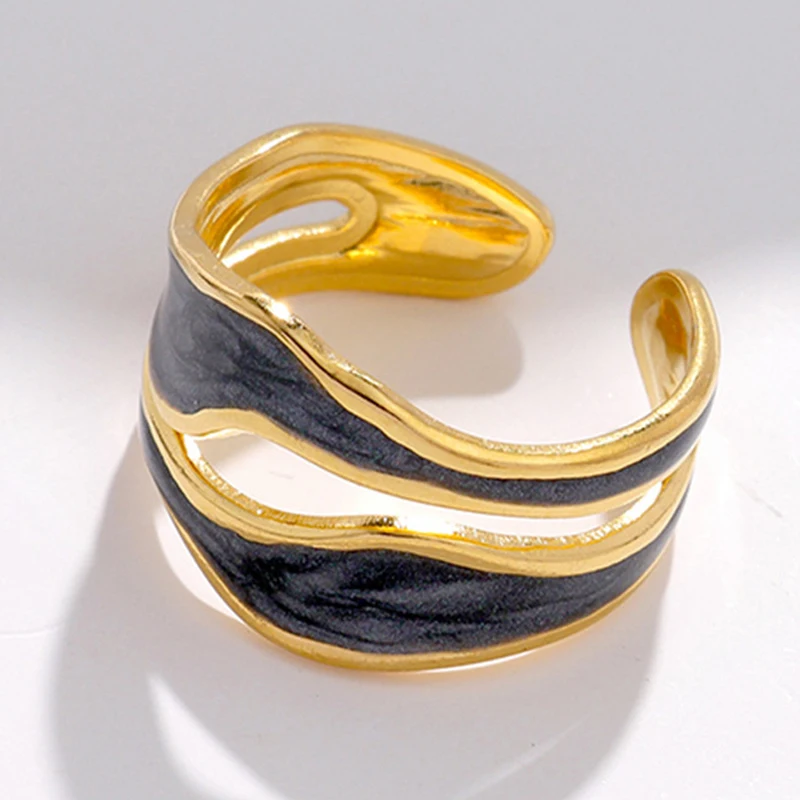 Anillos de dedo chapados en oro de 18K irregulares minimalistas para mujer, anillo de acero inoxidable, anillos de apertura ajustables, joyería de