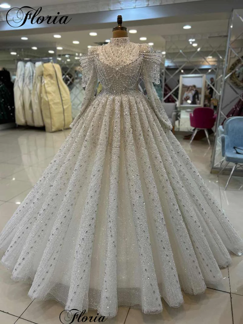 Formelle beige Brautkleider, A-Linie, lange Ärmel, schwangere Brautkleider mit Kristallen, Brautkleider, Vestido Blanco, individuell gestaltet