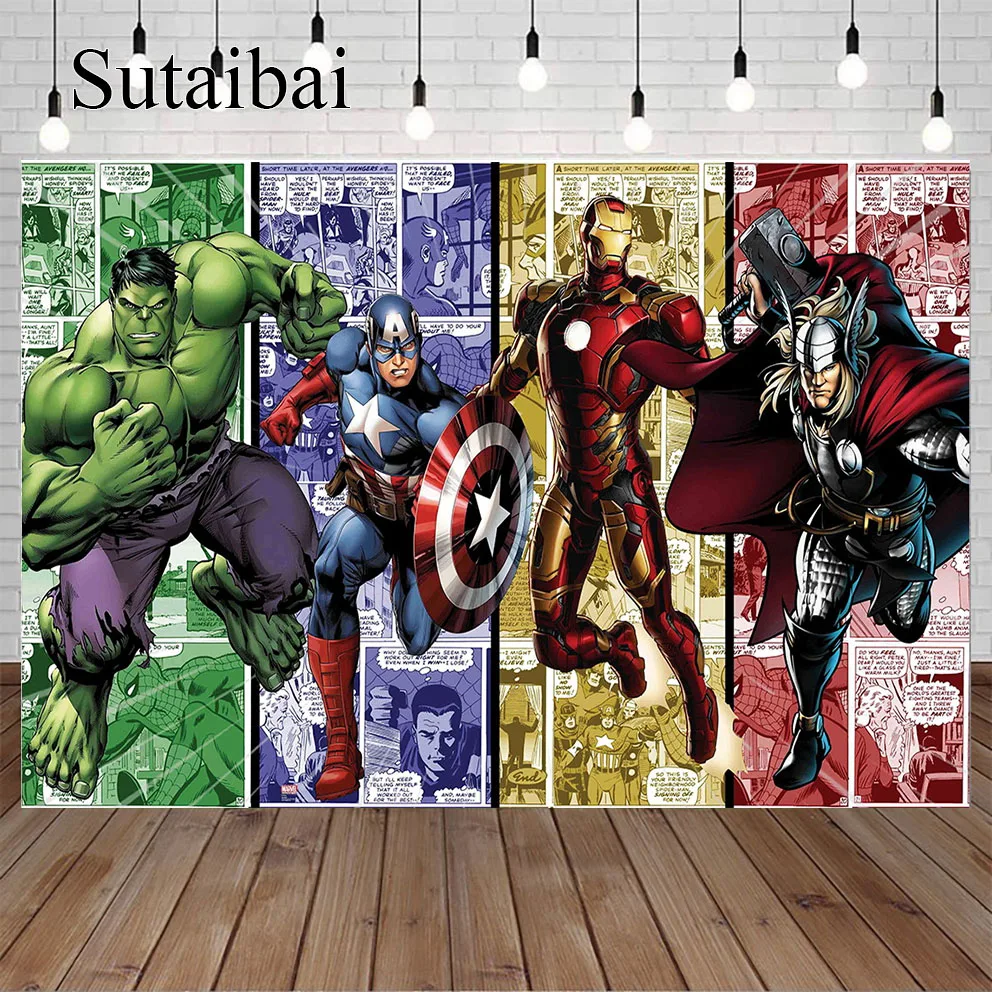 Avengers Iron Man Hulk Captain Party Backdrops Photobooth Backdrop Cloth Stand Superhero Children Birthday Party Wall Decoration