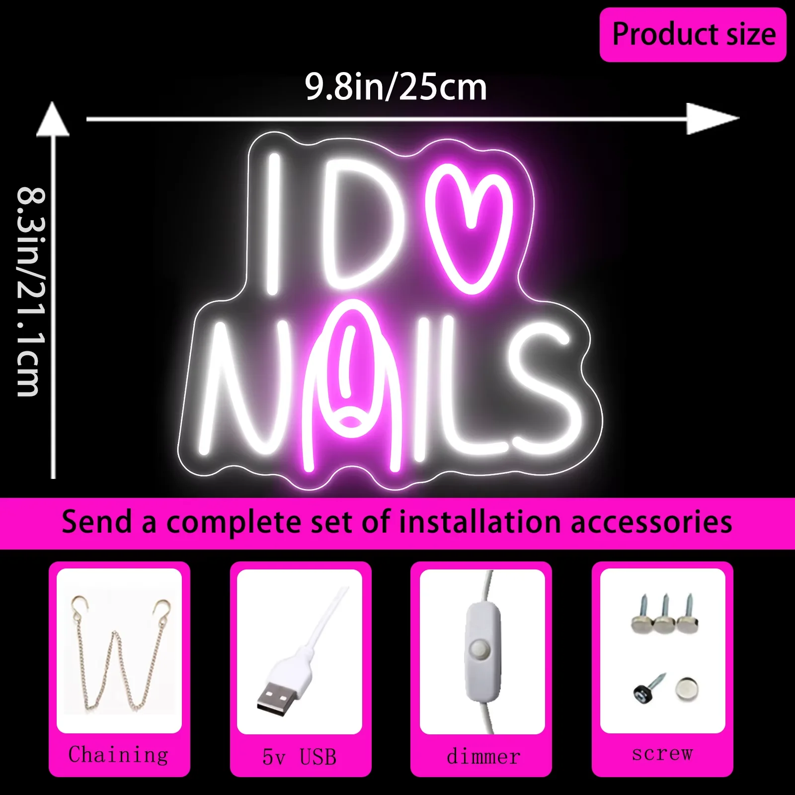 I Do Nails Lampada al neon Negozio di manicure a LED Luci al neon Appeso a parete USB Decorazione per unghie Luce Insegna aziendale Lampada al neon a LED