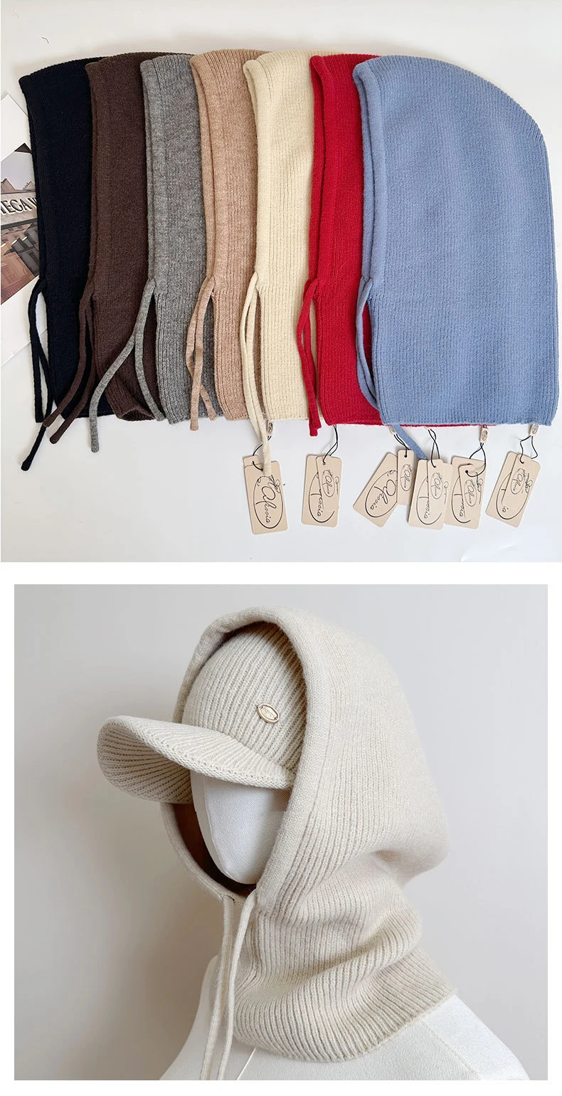 Zweiteiliges gestricktes Oberteil, Kappe und Sturmhaube für Damen und Herren, Schal, einteilige Mützen, Unisex, warme Wintermütze, kältebeständige Skimütze – Detail 3