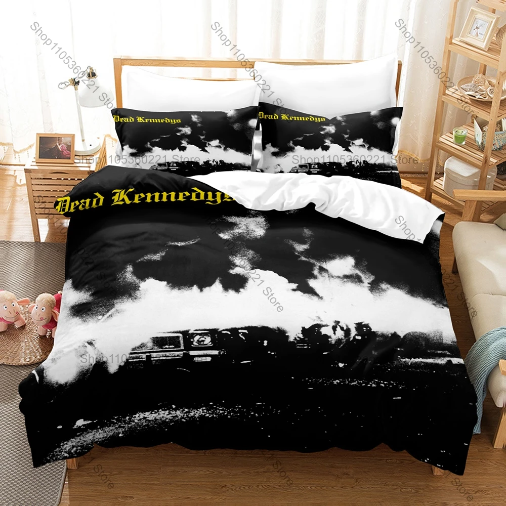 Cool Dead Kennedys Bedding Set Duvet Cover + 2 Pillowcases Classic Hardcore Punk Rock Band Bedroom Decor Dead Kennedys DK Distre