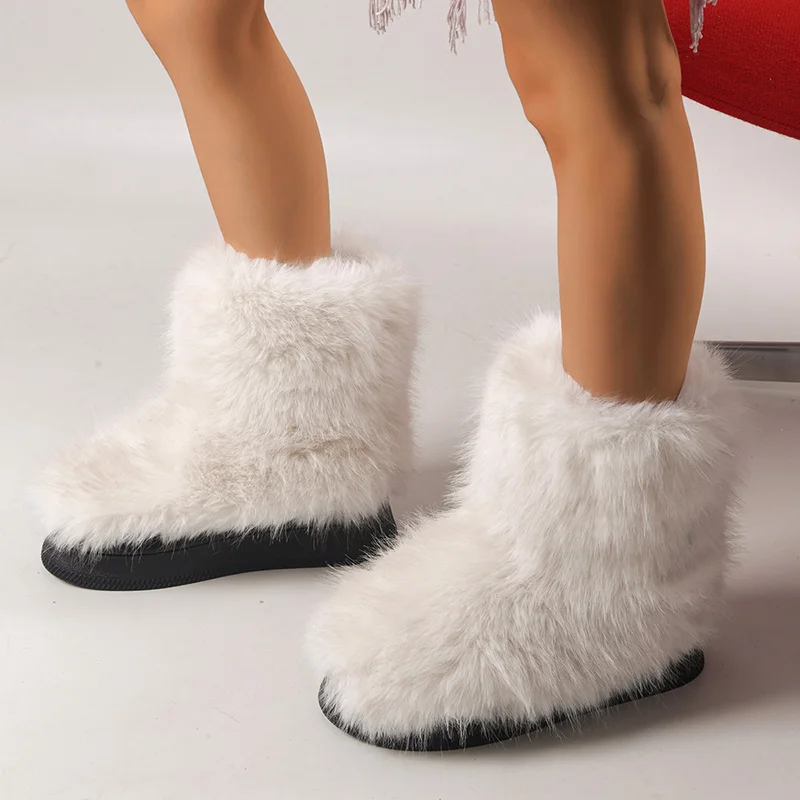 

Winter Warm Fur Snow Boots Women Fashion Faux Fur Plush Platform Ankle Boots Woman Slip-On Soft Sole Warm Cotton Botas Mujer