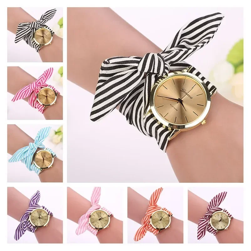 

Ladies Watches Relojes Mujer Summer Style Fashion Women Stripe Floral Cloth Quartz Dial Bracelet Wristwatch Watch Relógio New