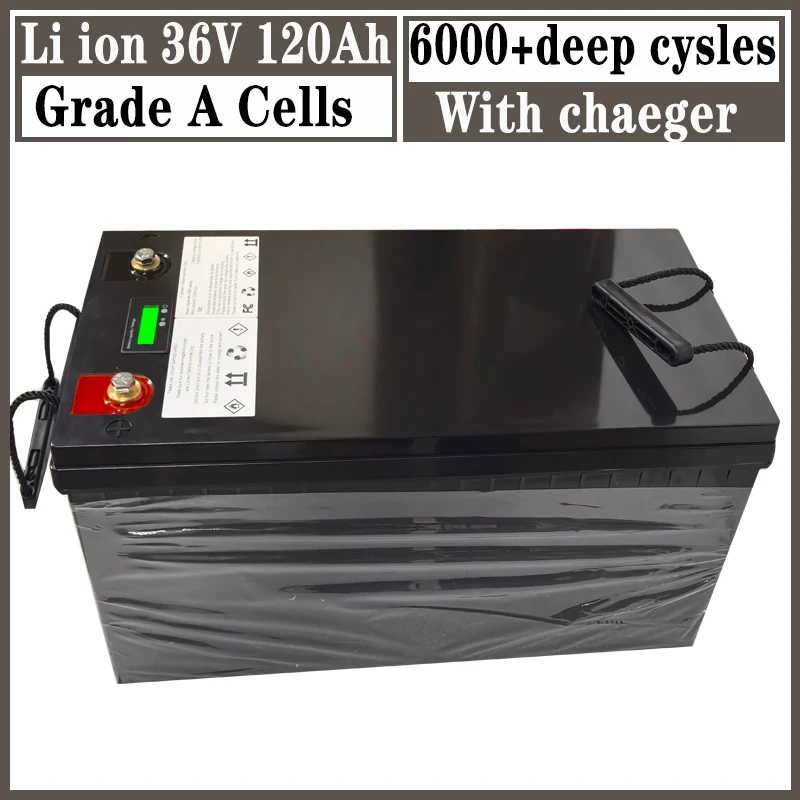

lithium ion battery waterproof 36v 120ah 100A BMS li ion for 3500W 1500w inverter scooter golf cart ATV RV +10A charger.