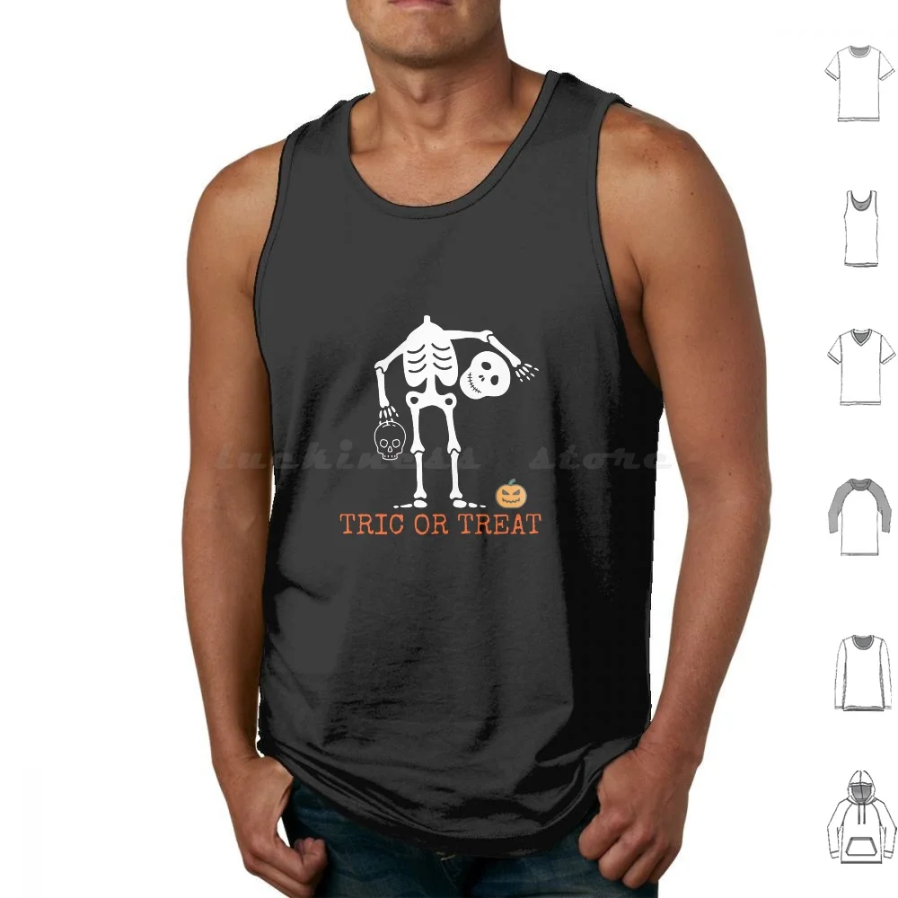 Tric Or Treat And Halloween Day Camisetas sin mangas Estampado Algodón Día de Halloween Fantasma de Halloween Calabaza Cuet Tric Or Treat Tric Or