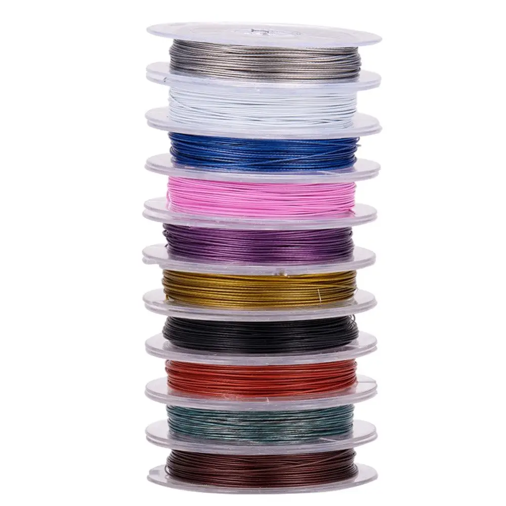 Pandahall 0.38mm 0.45mm 0.6mm Mixed Color Steel Tiger Tail Beading Wire for Bracelet Necklace Jewelry Making DIY About 10m/Roll