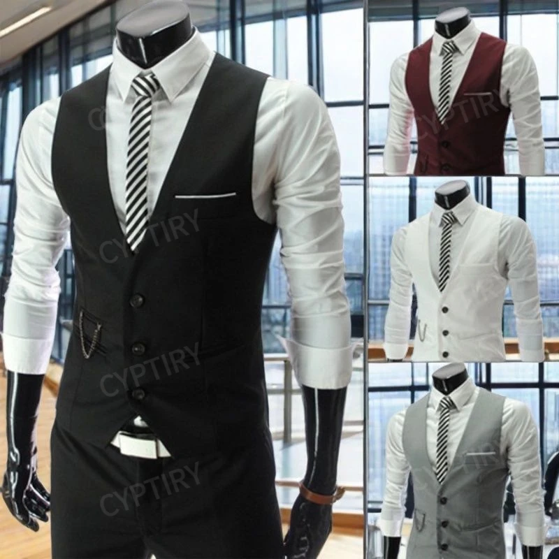 

CYPTIRY Men's Vest Version Brothers Cosplay Suit Slim Fit Waist Retro British Vest Three Button Trendy