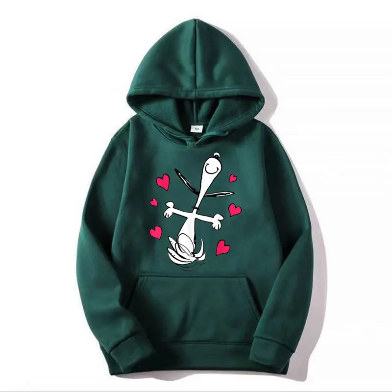 Snoopy Dancing Hearts Men Hoodie Cartoon Fashion Women Oversized Sweatshirt Tops Spring Autumn Couple Pullover