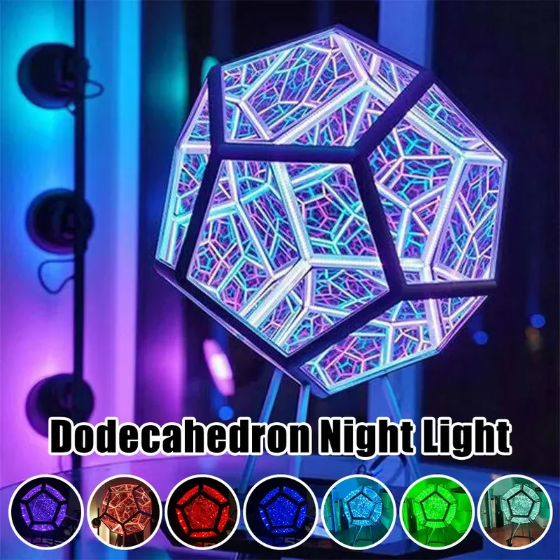 1 set [2 pieces] Creative Cool Unlimited Dodecahedral Color Art Light Nightlight USB Acrylic, Color Light Stand