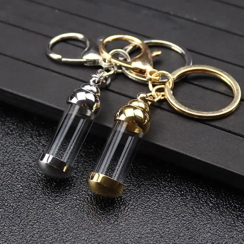 Cylinder Clear Glass Vial Keychain Lightweight Empty Key Ring for Ash Sand Lucky Charm DIY Personalized Jewelry