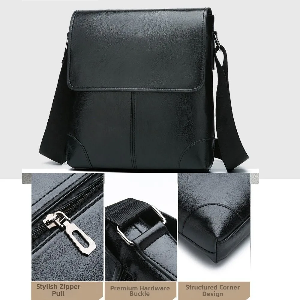Vintage PU Leather Men's Crossbody Bag Retro Adjustable Strap Business Handbag Black Brown Messenger Bag Business Occasion