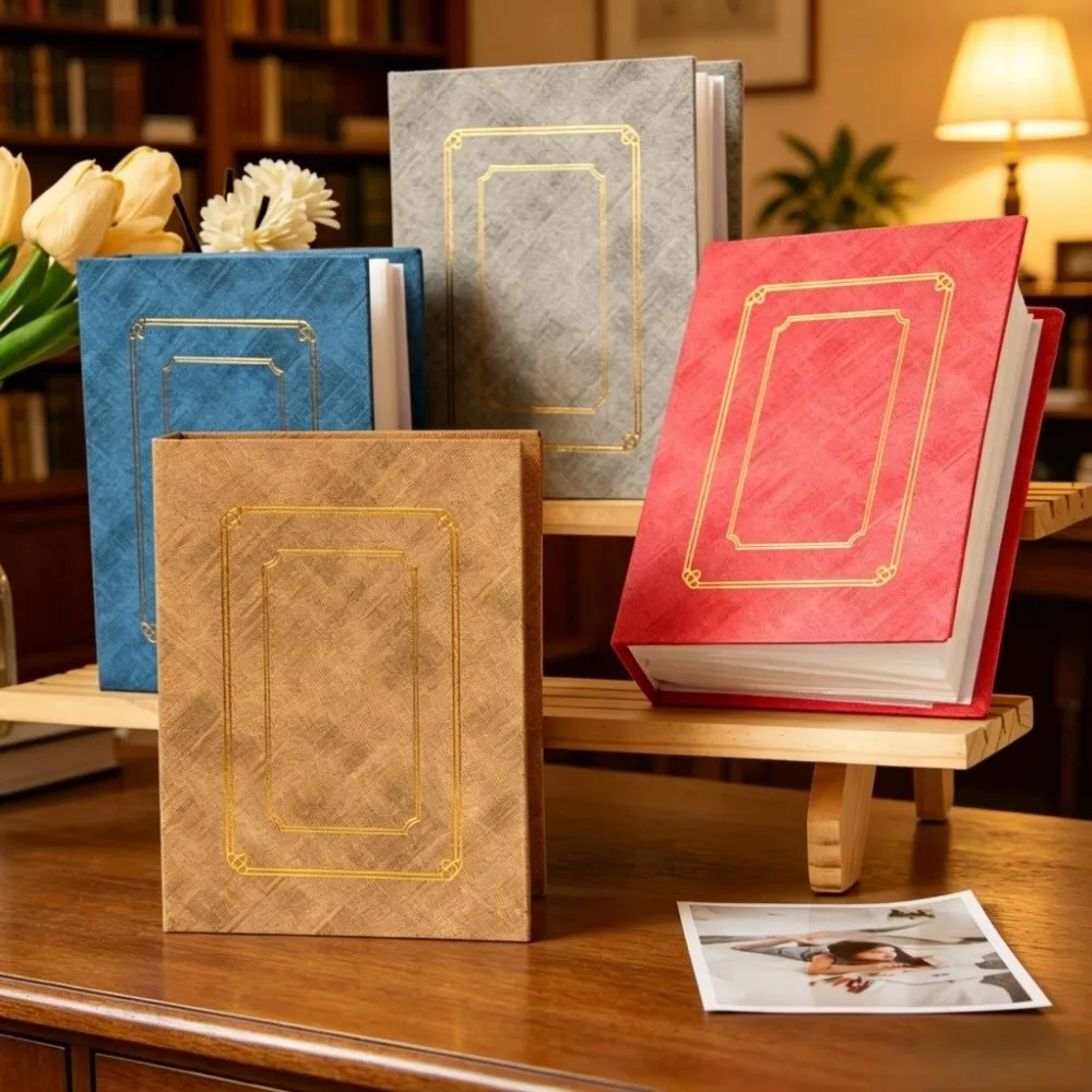 6 Inch Photo Album Gold Foil Can Hold 100pcs Photos Collection Album Linen Fabric Photo Storage Loose-leaf Photo Album