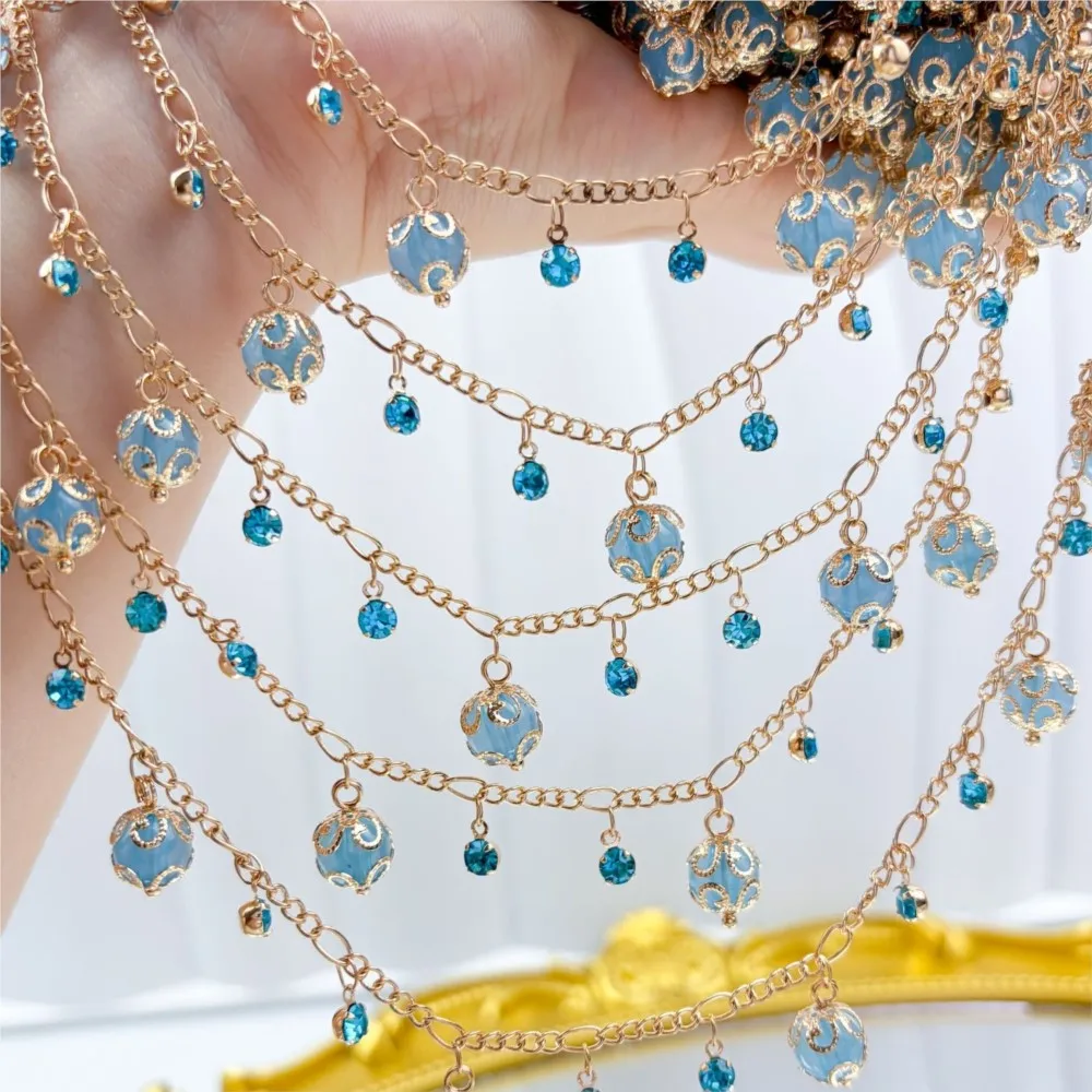 0.5Meter/1Meter Glass Bead Rhinestone Dangle Charms Brass Chain Necklace Bracelet Tassel Chain DIY Craft Clothing Headwear Decor