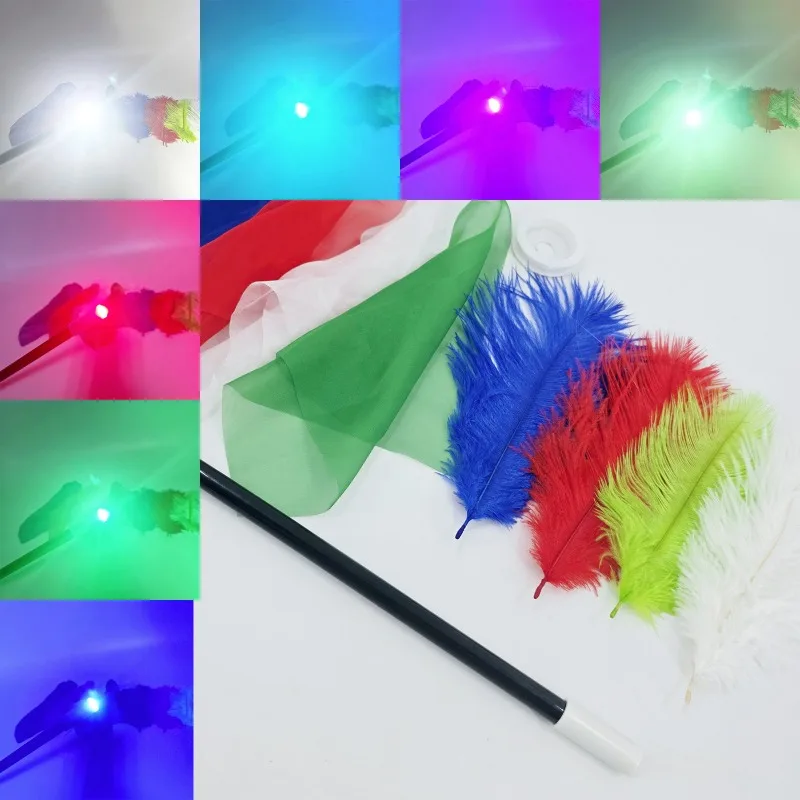 7 Colors LED Light Up Magic Wand Transform Feather To Silk Scarf Illusion Props for Stage Magic Close-up Trick Party Gifts Trick