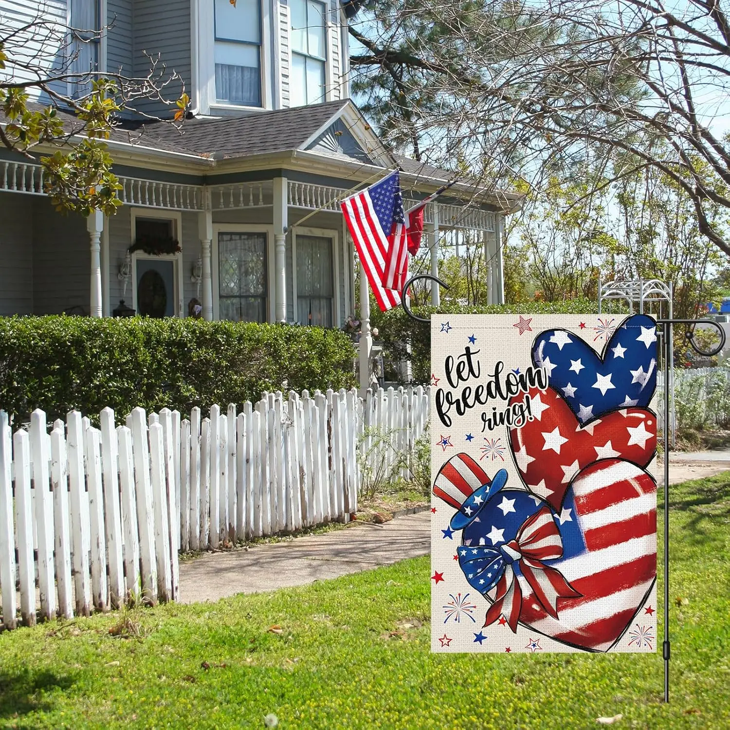 4th of July Garden Flag Patriotic Let Freedom Ring 12x18 Inch Double Sided Burlap Small Yard Flags Independence Day Memorial WWL