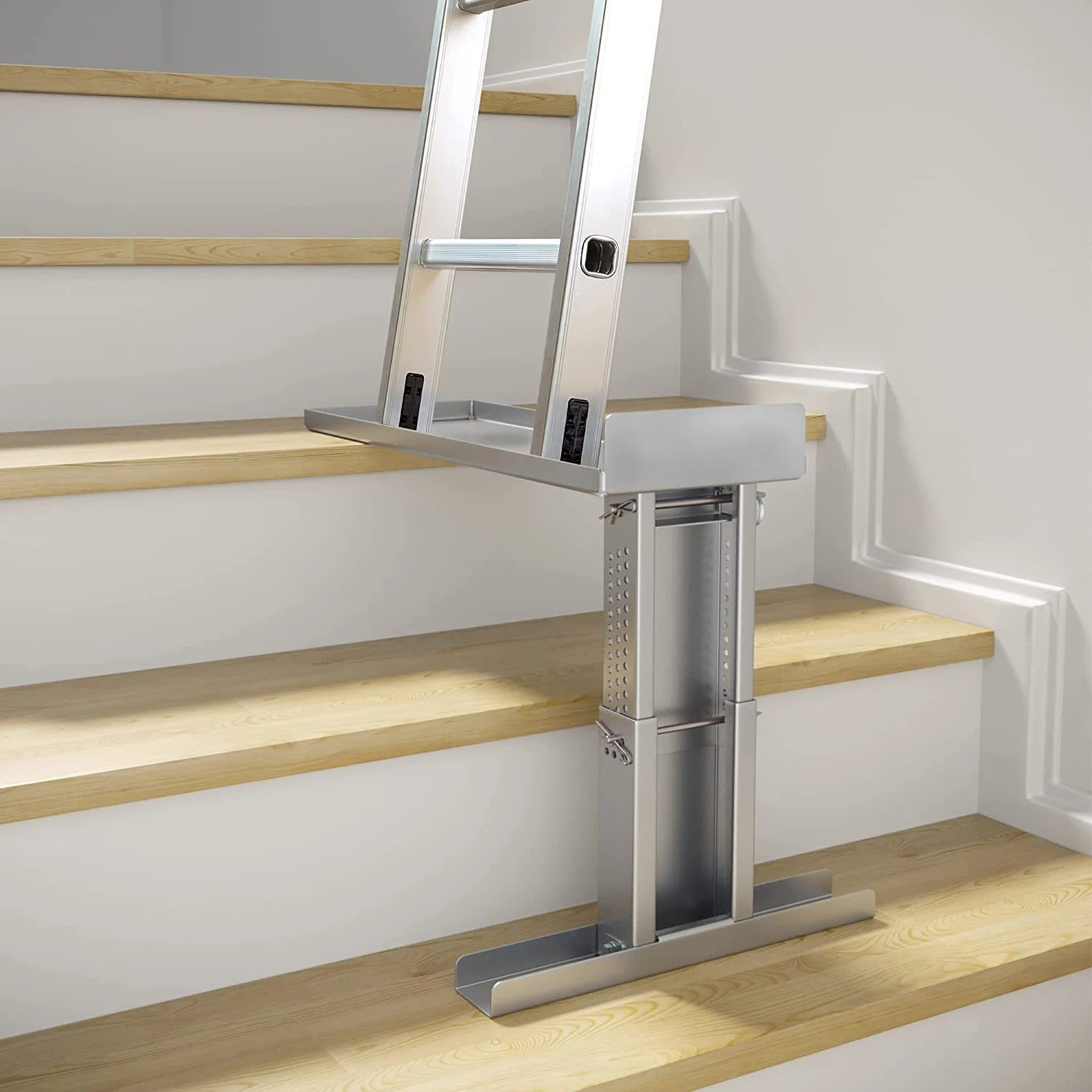 Nivelador de escalera de acero, estabilizador de altura ajustable para escaleras, herramienta de nivelación de Aide, escaleras individuales y de extensión