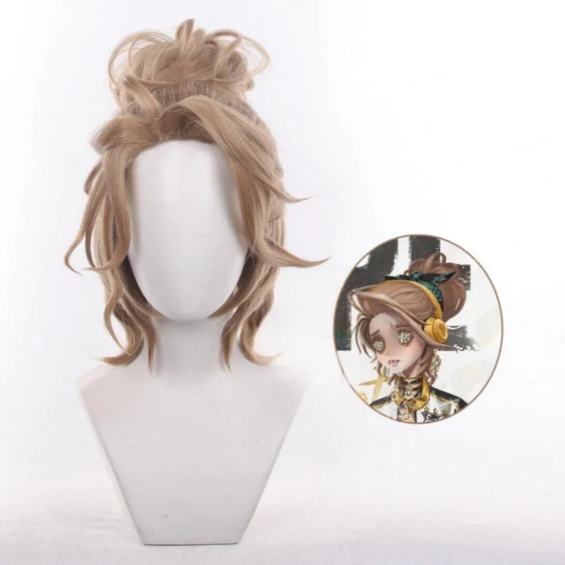 Game Identity V SRE Air Force Csoplay Wig Brown Short Wig With Hair Buns Heat Resistant Synthetic Carnival Festival Wigs wig Cap