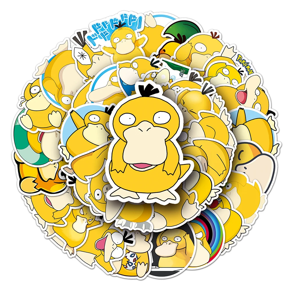 Pegatinas de dibujos animados de Pokemon Psyduck, calcomanías para monopatín, portátil, teléfono, equipaje, guitarra, impermeable, 10/30/50 piezas