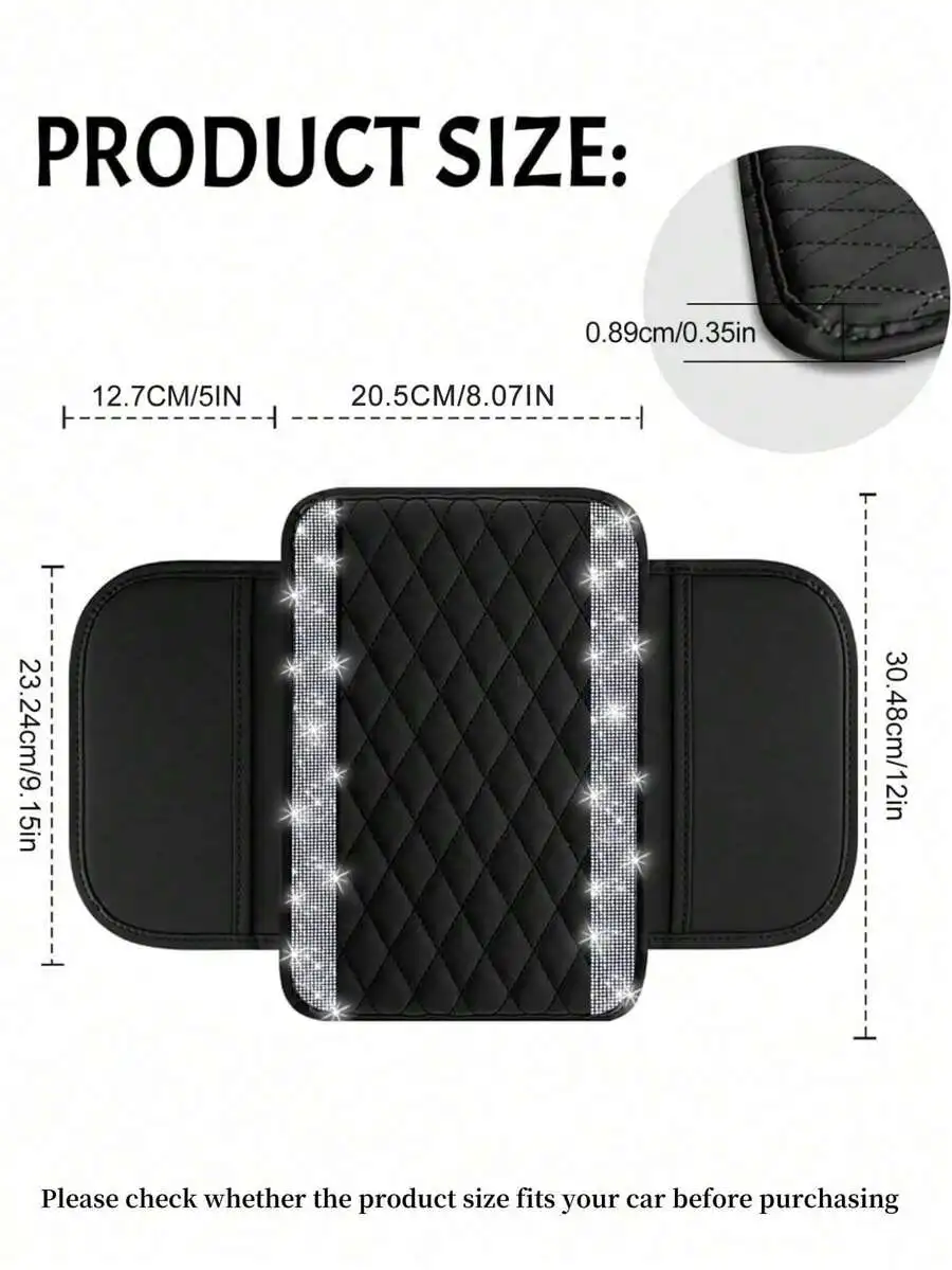 1pc Shiny Car Center Console Cover, Genuine Leather Car Armrest Pad With 2 Storage Pockets, Universal Car Armrest Protector