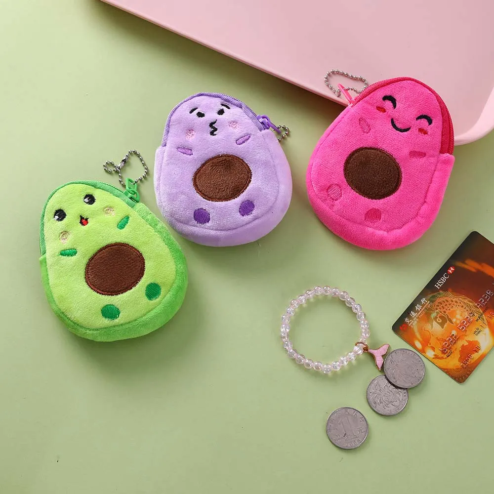 Mini Kawaii Money Pouch Cartoon Children Girls Avocado Plush Purse Small Coin bag Key Case Bags Wallet