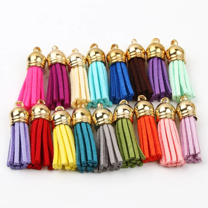 10/20/50Pcs 38mm Gold Color Suede Faux Leather Tassel For Keychain Cellphone Straps Jewelry Summer DIY Pendant Charms Finding