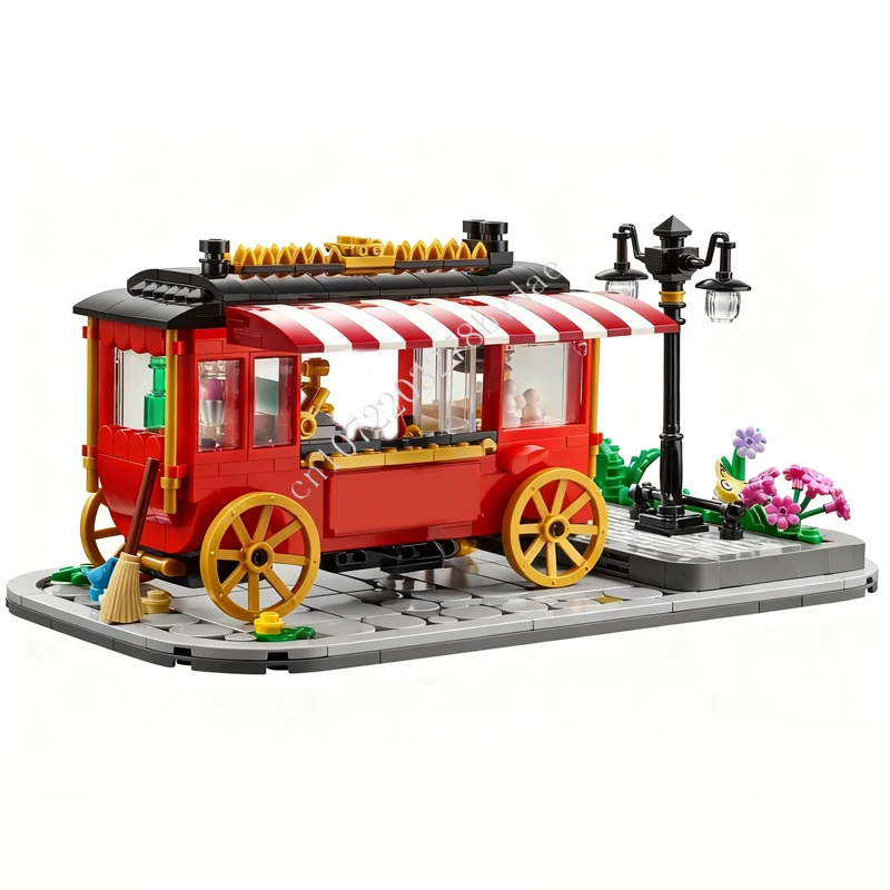 

594PCS Popcorn Wagon MOC streetview Holiday Puzzles Sets Architecture Creative Assembly Christmas Birthday Toy Gift for Kid Ages