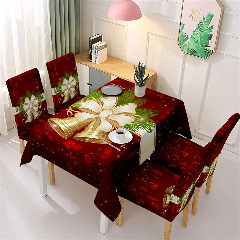 Christmas Decor Tablecloth Elastic Xmas Kitchen Table Cover Xmas Gift Dining Chair Covers Stretch Washable Chair Slipcovers Home