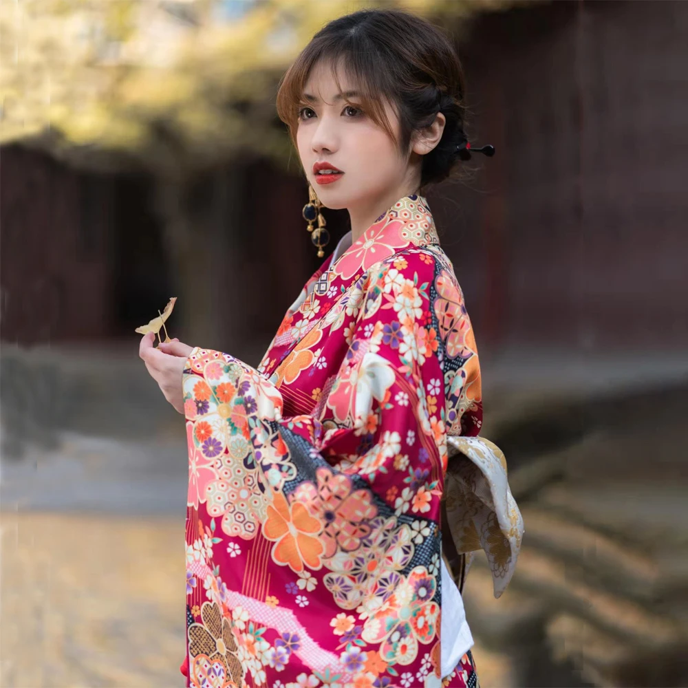 

Japanese Style Vibrating Sleeve Blossom Girl Kimono Bathrobe Photo Traditional Improved Dress High Quality