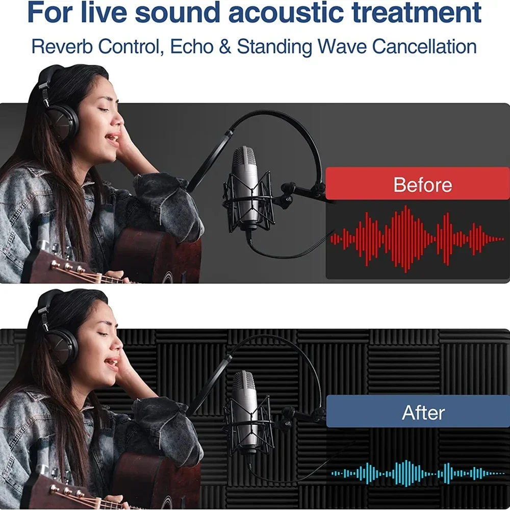 Imagem -05 - Auto-adesivo Acústico Foam Wedge Tiles Studio Sound Foam Panel Wall Pad Room Soundproof Treatment Upgrade 30x30x2.5cm 24 Pcs