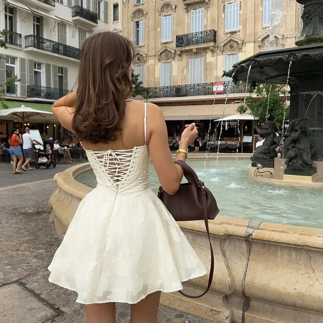 Suninheart Summer Dresses for Women Fashion Casual  A Line Dress Lace Up Elegant Graduation Birthday Dress