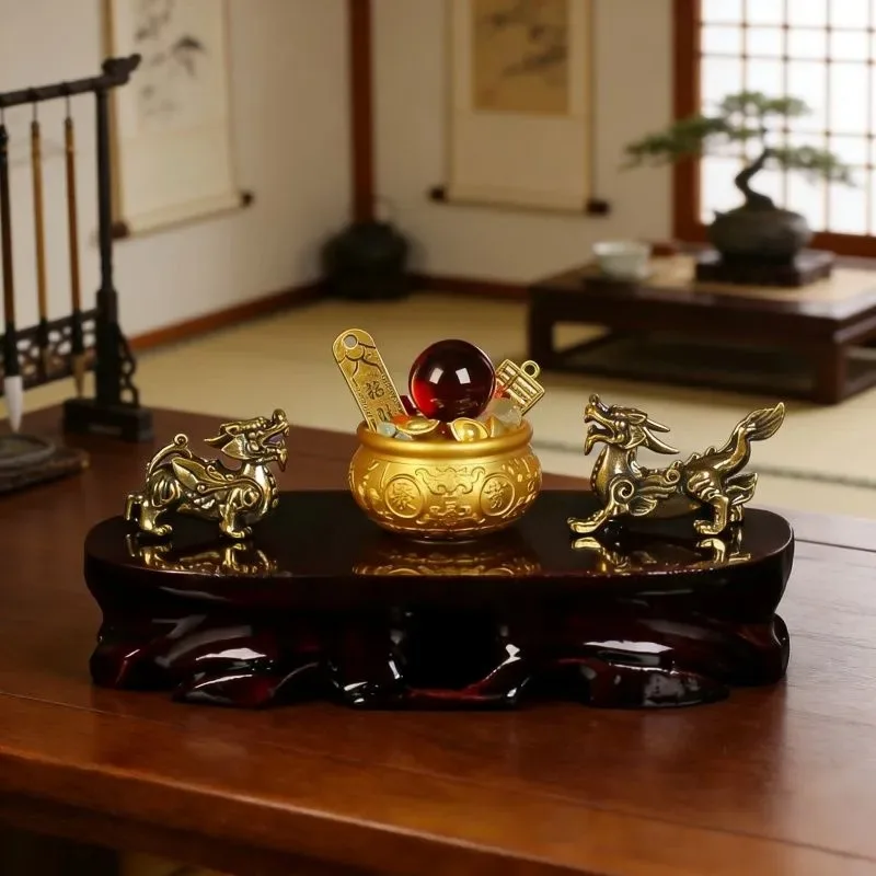 Zhaocai Pixiu Small Ornament Mini Treasure Pot Gathering Wealth Brass Prosperous Home Chinese Wealth Making Decoration
