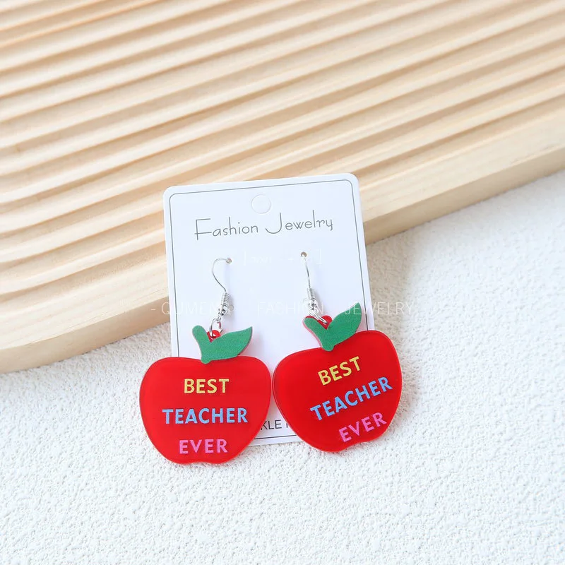 Trending Jewelry 2026 Jewelry Materials Apple Acrylic Teacher's Day Back to School Dangle Drop Earrings Women
