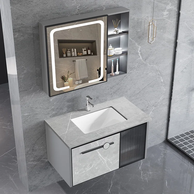 

Space aluminum alloy bathroom cabinet, toilet, washbasin, rock slab countertop, washbasin, bathroom combination smart mirror