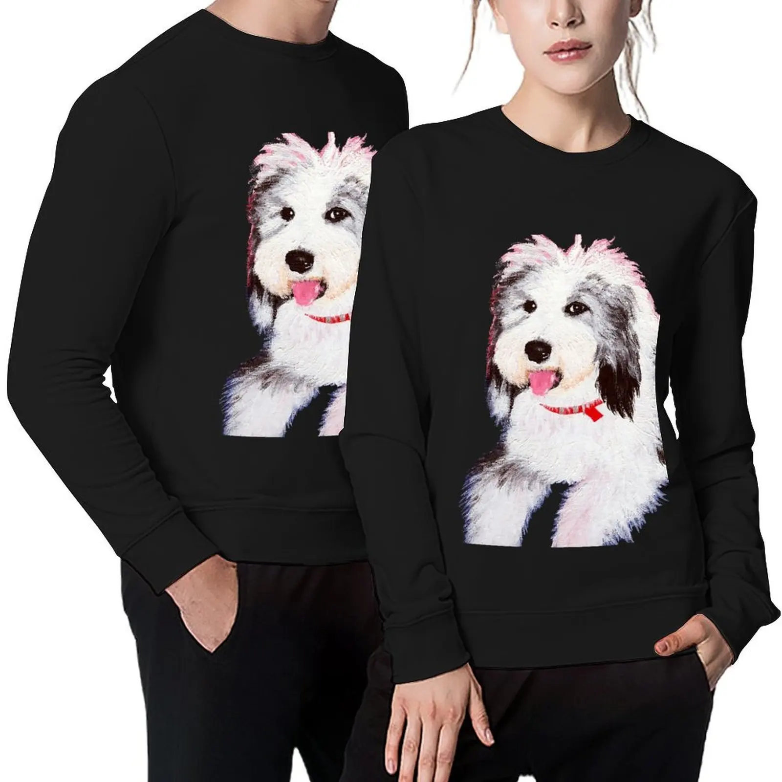 OLD ENGLISH SHEEPDOG oes *Maxie*~ Puppy Dog: Pop Art~Original Painting~LilyKoArt Pullover tracksuits autumn sweatshirt male