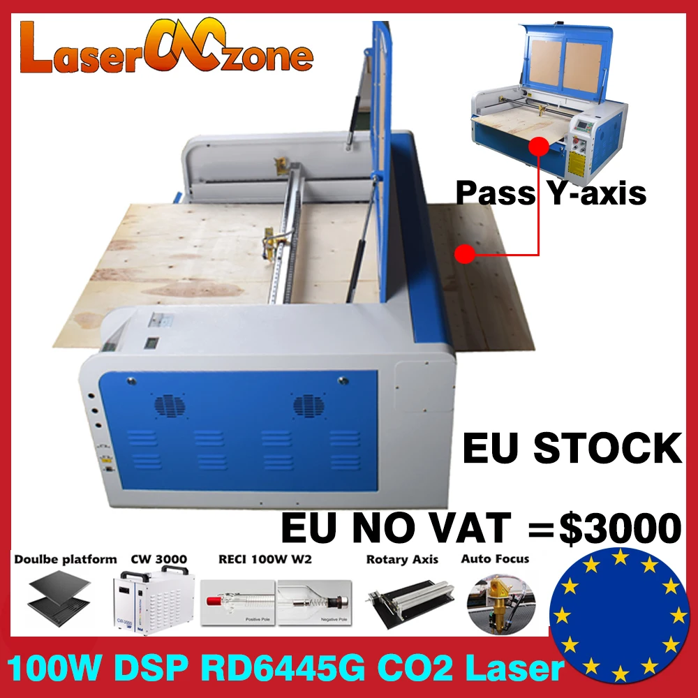 100W CO2 1060 Laser Engraving Machine DSP RUIDA 6445G RECI W2 Laser Tube X/Y linear guide Laser Cutting Engraver Pass Y-axis