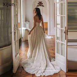 Sevintage Princess Glitter Wedding Dresses Sequined Beads Sweetheart Split Bridal Gown Sleeveless A-Line Wedding Gown Customized