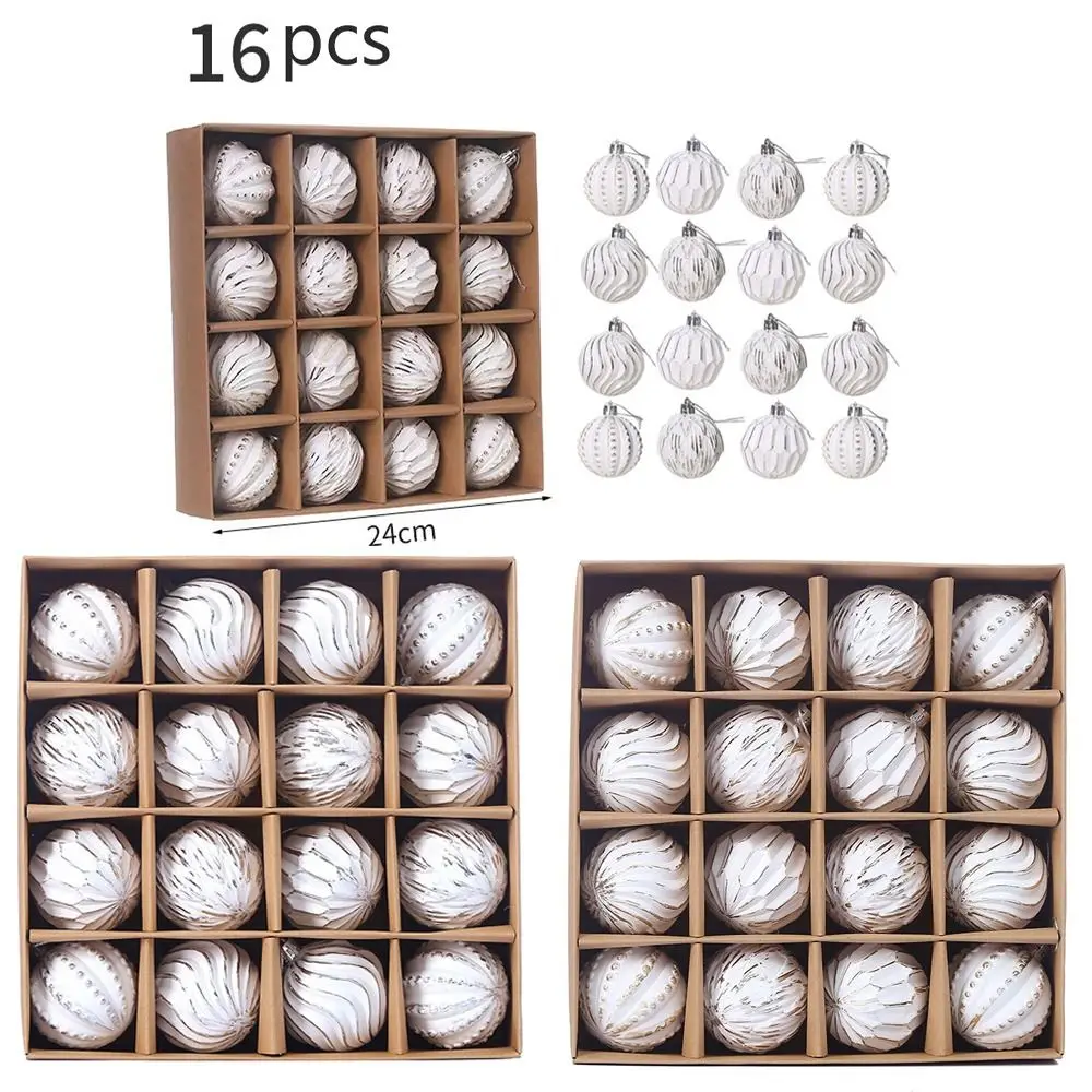 

16pcs 6cm Painted Christmas Balls Set Cartoon White Electroplated Christmas Hanging Balls Elegant Plastic