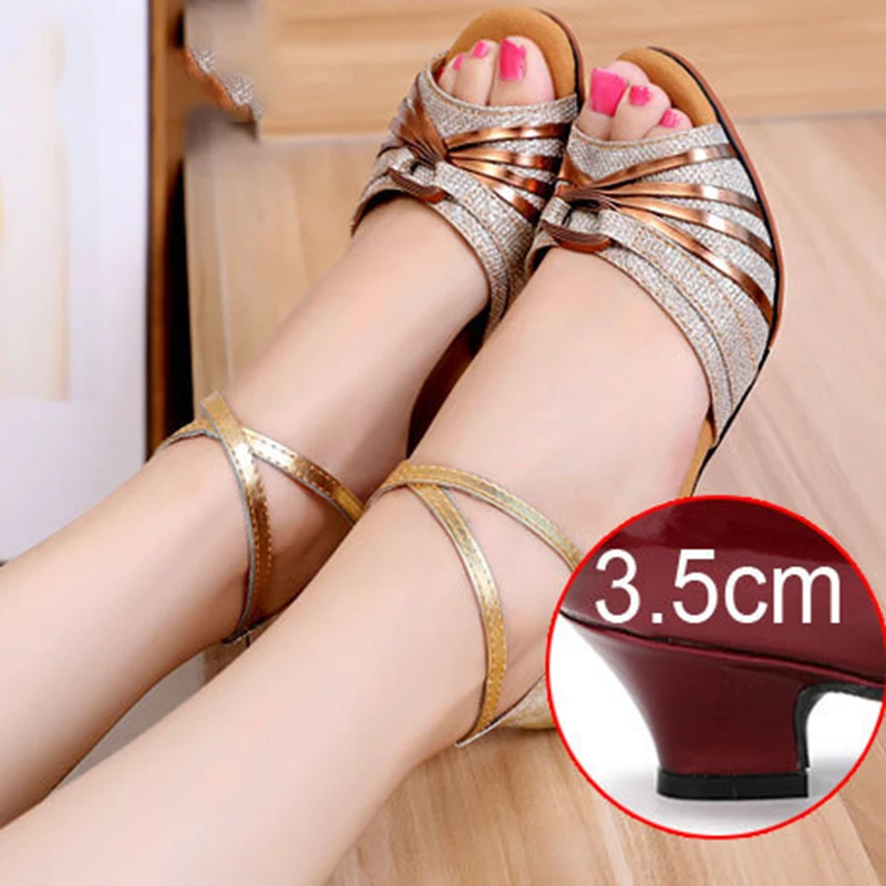 Women\'s Dance Shoes Ballroom Women Latin Dance Shoes Women Tango Shoes Peep Toe High Heels 5.cm Gold Silver Wedding Shoes