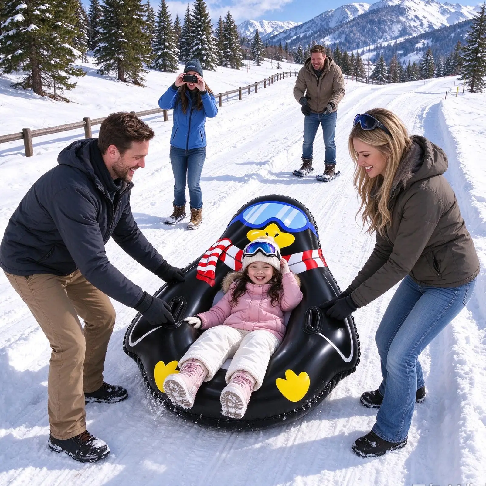 Winter Snow Tube 55x45 Inch Cold-Resistant Inflatable Animal Toy Sledding Tube With Handles For Kids Adults Family Outdoor