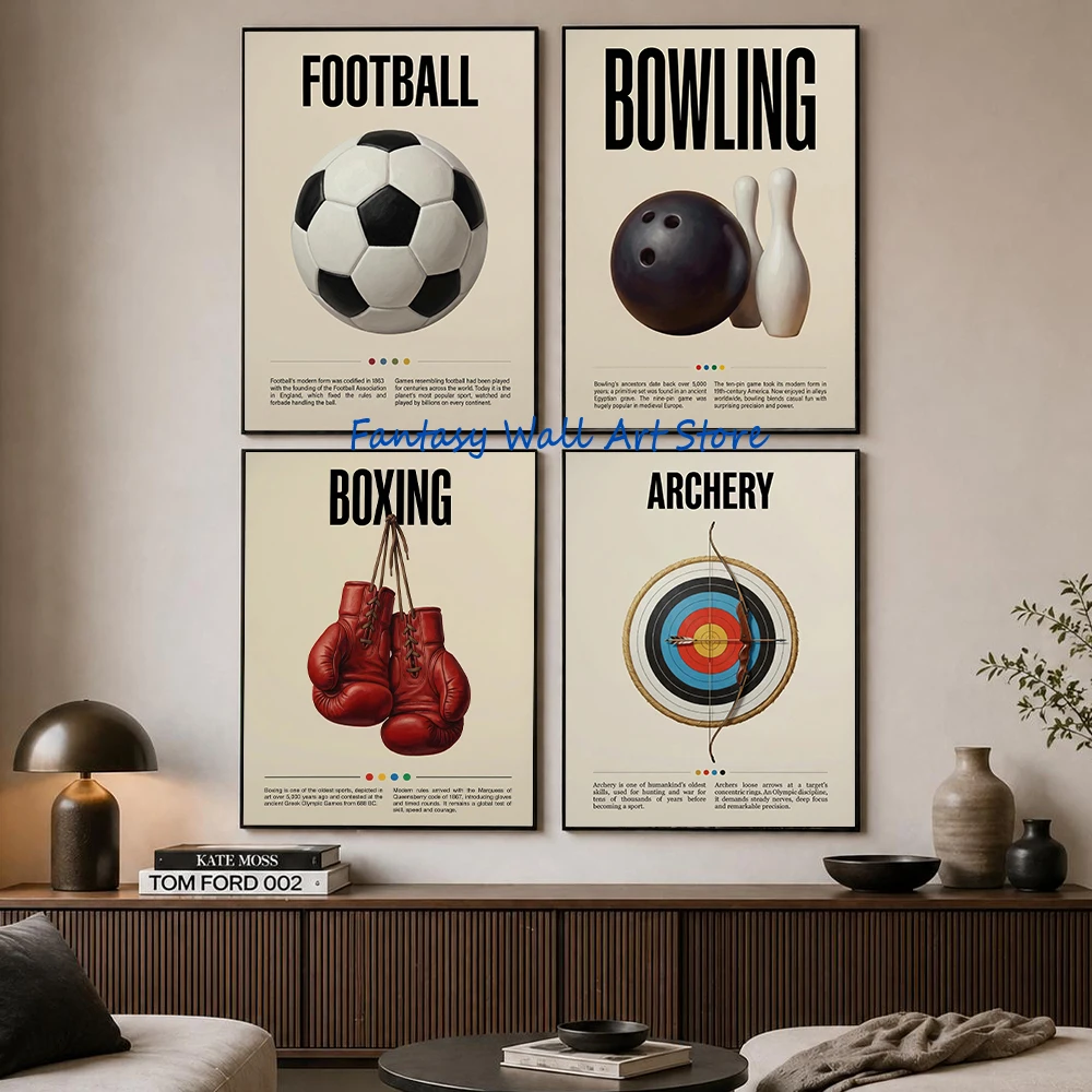Vintage Sports Ball Games Educational Competitive Sports Educational Typography Poster Canvas Painting Wall Pictures Home Decor