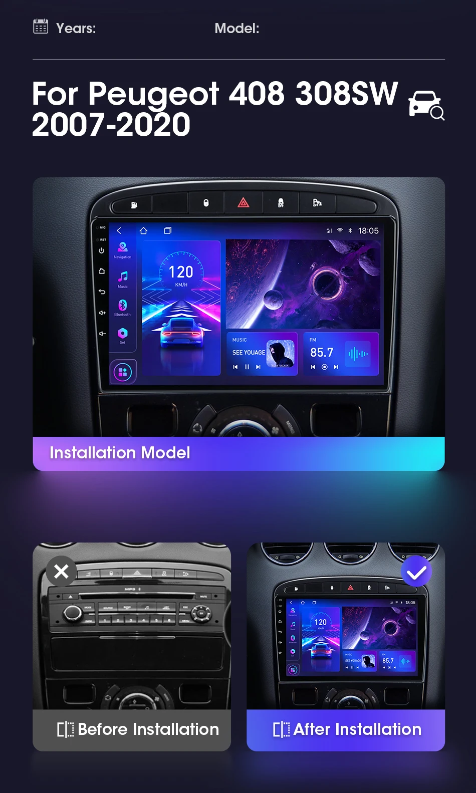 JMCQ Car Stereo Radio For Peugeot 408 308 308SW  2din Android12 Wireless Carplay Android Auto Multimidia Video Player Head Unit
